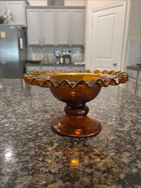 Amber Ruffled Glass Bowl - Decorative Home Art
